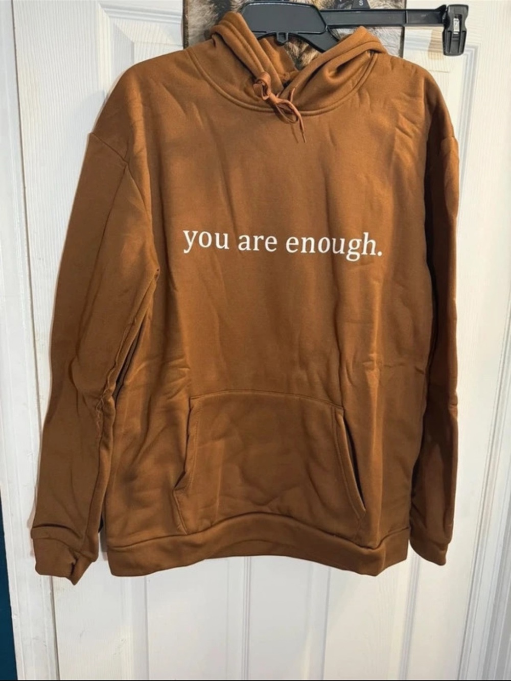 Men's Brown 'You Are Enough' Pullover Hoodie. Size large